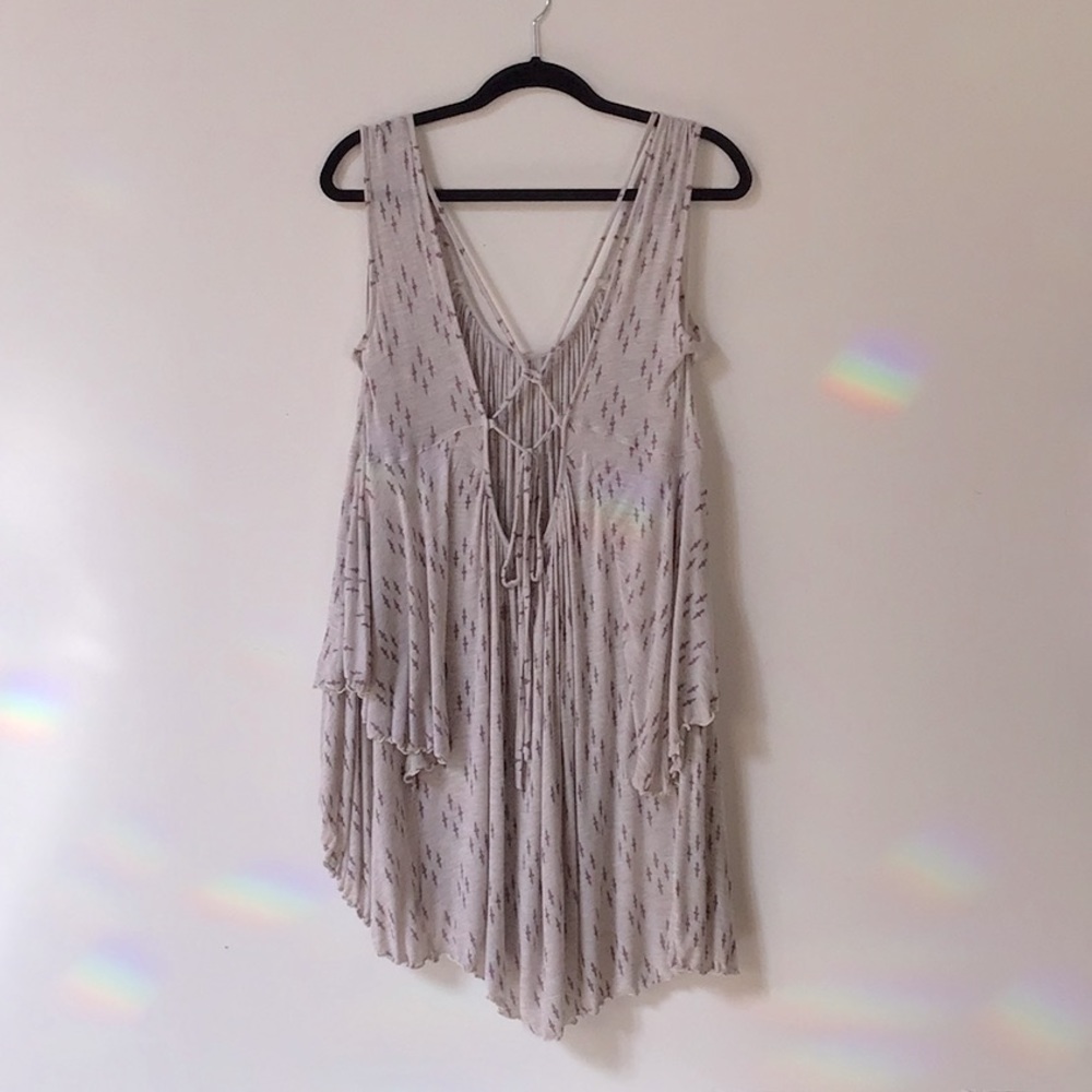 Free People Size Medium Ruched Stretch Jersey Front Tie Grey Draped Top
